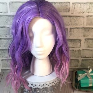 Lavender w/Pink Ends Chin Length Wavy Wig - New Never Worn